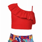 Arshiner Mädchen Bikini Tankini Kinder Blumendruck Badeanzug Zweiteiler Hawaiian Strand Bademode Badebekleidung Pool Wassersportarten Schwimmanzug Rot 134