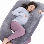 AS AWESLING Schwangerschaftskissen, U-förmiges Ganzkörperkissen, Stillkissen, Stützkissen und Schwangerschaftskissen für Schwangere mit abnehmbarem Samtbezug (Grau)