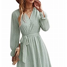 ASOMI Kleid Damen Sommer Lang V-Ausschnitt Wickelkleid 2023 Sommermode Kurzarm Langarm Blumen Rüschen Maxikleid Strandkleid mit Gürtel 211 Hellgrün Medium