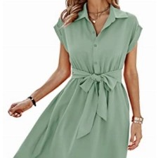 ASOMI Sommerkleid Damen Knielang Sexy Kleid Damen Elegant Strandkleid Hawaii Cocktailkleid Wickelkleid V-Ausschnitt Midikleid mit Batwing Kurzarm Knopf Gürtel Tasche Lichtgrün L