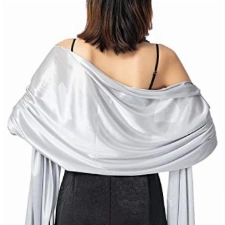 Atigy Stola für Abendkleid Seide Satin Schals und Tücher Elegante Hochzeitsschals für Damen Festlich (Silber)
