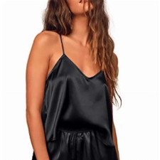 Avidlove Schlafanzug Damen Kurz Satin Pyjama Damen Nachtwäsche Kurz Hausanzug Ärmellos Dessous Negligee Cami Top Loungewear Einfarbig Sleepwear