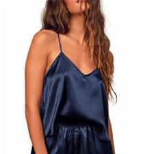 Avidlove Schlafanzug Damen Sexy Dessous Satin Pyjama Shorty Damen Nachtwäsche Satin Dessous Hausanzug Set Wäsche und Hose mit Seitlicher Öffnung Negligee Blau M