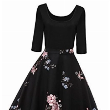 Axoe Damen A-Linie Kleid 60er Jahre Rockabilly mit Blumenrock 3/4 Ärmel Gr.36, Farbe 4, 2XL (46 EU)