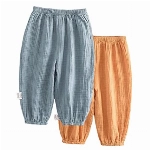 Baby leichte Lange Hose Anti-Moskito Bloomers Baumwolle Klimahose Jungen Mädchen Sommerhose 2er Pack(Orange-Grau, 74-80)