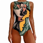 Badeanzug Damen Bauchweg Einteiler Figurformend Graffiti Abstract Print Kreuz Push up Große Größen Sportlich Beachwear Bademode Schwimmanzug Bikini Set Badebekleidung (B-Armeegrün, XXL)