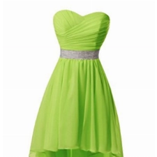 Ballkleider Trägerlos Vorne Kurz Hinten Lang Schulterfrei Chiffon Abendkleider Brautjungfernkleider Hochzeit Kleider Perlen Schnürung