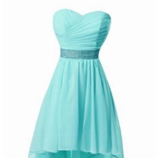 Ballkleider Trägerlos Vorne Kurz Hinten Lang Schulterfrei Chiffon Abendkleider Brautjungfernkleider Hochzeit Kleider Perlen Schnürung