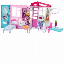 Barbie-Haus mit Küche, Schlafzimmer, Badezimmer, Barbie-Pool, komplett eingerichtet mit Barbie-Möbeln, verschließbar mit Aufbewahrungsgriff, ohne Barbie-Puppen, Geschenke für Kinder ab 3 Jahren,GWY84