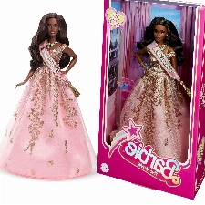 BARBIE THE MOVIE - Puppe für Barbie Filme Fans, Issa Rae - Präsidentin Sammelpuppe im pink-goldenen Kleid, beweglich und mit Puppenständer, als Geschenk für Kinder ab 3 Jahren geeignet, HPK05