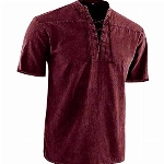 Baumwolle Leinenhemd Herren Leicht Henley Hemden Kurzarm Sommerhemd Einfarbige Strandhemd Regular Fit Freizeithemd Kurze Kragen Leinenshirt (Rot,5XL)