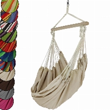 BB Sport Hängestuhl Hängesessel Textil Hängeschaukel Hängesitz Drehwirbel Holz Querstrebe Indoor Outdoor bis 150 kg Wetterfest UV Beständig, Farbe:Beach