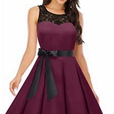 bbonlinedress 1950er Ärmellos Vintage Retro Spitzenkleid Rundhals Abendkleid Burgundy M