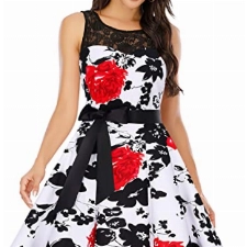 bbonlinedress 1950er Ärmellos Vintage Retro Spitzenkleid Rundhals Abendkleid Red Flower M