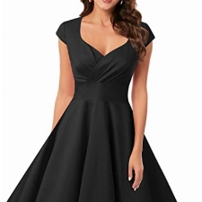 bbonlinedress 1950er Vintage Retro Cocktailkleid Rockabilly V-Ausschnitt Faltenrock Black S