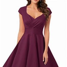 bbonlinedress 1950er Vintage Retro Cocktailkleid Rockabilly V-Ausschnitt Faltenrock Burgundy XL
