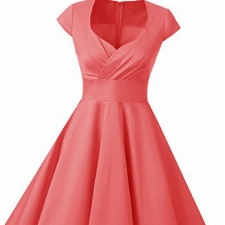 bbonlinedress 1950er Vintage Retro Cocktailkleid Rockabilly V-Ausschnitt Faltenrock Coral M