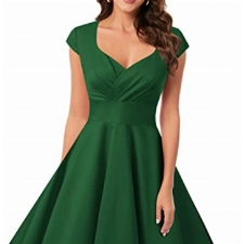 bbonlinedress 1950er Vintage Retro Cocktailkleid Rockabilly V-Ausschnitt Faltenrock Green M