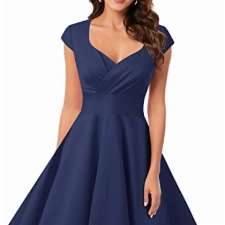 bbonlinedress 1950er Vintage Retro Cocktailkleid Rockabilly V-Ausschnitt Faltenrock Navy S