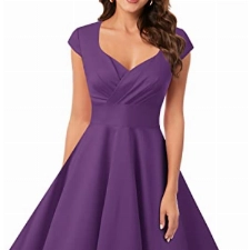 bbonlinedress 1950er Vintage Retro Cocktailkleid Rockabilly V-Ausschnitt Faltenrock Purple XL