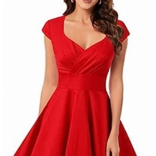 bbonlinedress 1950er Vintage Retro Cocktailkleid Rockabilly V-Ausschnitt Faltenrock Red XL
