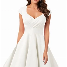 bbonlinedress 1950er Vintage Retro Cocktailkleid Rockabilly V-Ausschnitt Faltenrock White (Creme) M