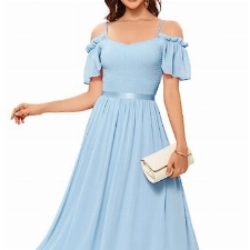 Bbonlinedress Abendkleid lang elegant festliches Kleid Schulterfreies Kleid Brautjungfernkleider Chiffon Hochzeitkleid Prom Bridesmaid Dress Partykleid Ballkleid Sommer Strandkleid Blue XL