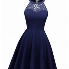 Bbonlinedress Abendkleider elegant für Hochzeit Festliche Kleider Damen Winterkleid Cocktailkleid Neckholder Brautkleid Jugendweihe Kleider Konfirmationskleider Navy M