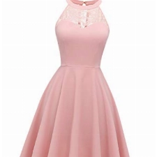 Bbonlinedress Abendkleider elegant für Hochzeit Sommerkleid Damen Festliche Kleider Neckholder Cocktailkleid Brautkleid Hochzeitskleider Konfirmationskleider Blush XS