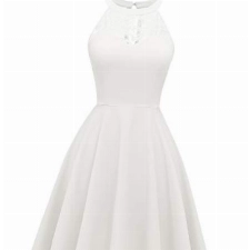 Bbonlinedress Abendkleider elegant für Hochzeit Sommerkleid Damen Neckholder festliches Kleid Brautjungfernkleider Jugendweihe Kleider weißes Ballkleid Cocktailkleid Ivory L