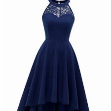 Bbonlinedress Festliche Jugendweihe Kleider Ballkleid lang Damen Abendkleider elegant für Hochzeit Sommerkleid Neckholder High Low Kleid Cocktail Brautkleid Abschlusskleid-1Navy XL
