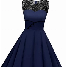 Bbonlinedress Rockabilly Kleider Damen Sommerkleid Abendkleider elegant für Hochzeit Jugendweihe Kleider Spitzenkleid Cocktailkleid Konfirmationskleider Navy L
