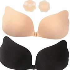 BDSMYOU Klebe BH Push Up Trägerloser BH Push Up Unsichtbar BH Rückenfrei mit 1 Paar Nippel Cover, 2 Stück Silikon Wiederverwendbare ohne Bügel Selbstklebender BH für Abendkleid(B Cup)