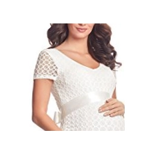 Be Mammy Damen Umstandskleid festlich aus Spitze Kurze Ärmel Maternity Schwangerschaftskleid BE20-162 (Ecru2, XL)