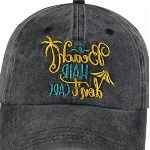 Beach Hair Don't Care Hut für Damen und Herren, lustige verstellbare gewaschene Baumwolle bestickte Sommer Sonne Strand Baseball Cap, Schwarz bestickt, Einheitsgröße