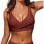 Beachsissi Damen Cross Back Badeanzüge Leopard Twist Front Bademode Kordelzug Side Bikini Sets (L, Pflaumenrot)