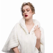 BEAUTELICATE Kunstpelz Bolero Cape Schal Damen Elfenbein Hochzeit Winter Braut Abend Brautschal Brautjacke, Elfenbein,