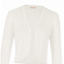 Belle Poque Cardigan Kurz Damen 3/4 Arm V-Ausschnitt Cutout-Design Casual Bolero Hochzeit Party Dating Elfenbeinweiß XL