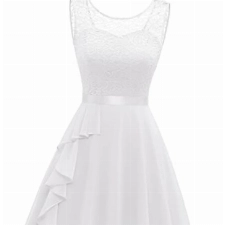 BeryLove Abendkleider Elegant für Hochzeit Festliche Kleider für Damen Kleid mit Rüschensaum BLP7052 White L
