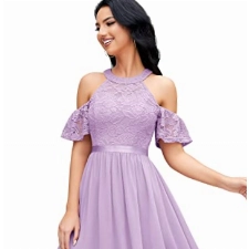 BeryLove Cocktailkleid Damen Elegant für Hochzeit Kleid Damen Elegant Festliches Kleid Damen mit Elastischen Bund 7061 Lavender S