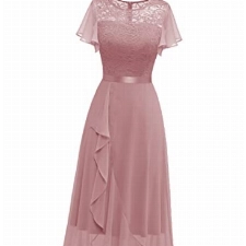 BeryLove Cocktailkleid Damen Lang Kleid mit Schlitz Festliche Kleider für Hochzeit Abendkleid Lang Elegant für Hochzeit BLP7051 Blush S