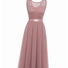 BeryLove Damen Abendkleid Elegant Cocktailkleid Lang Brautjunferkleid Chiffon Spitzen Kleid Hochzeit Party BLP7025 Blush L