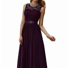 BeryLove Damen Abendkleid Elegant Cocktailkleid Lang Brautjunferkleid Chiffon Spitzen Kleid Hochzeit Party Traube BLP7025 Grape M