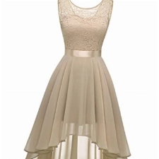 BeryLove Damen Abendkleid Elegant Vokuhila Cocktailkleid Ärmellos Spitzenkleid Chiffon Brautjungfer Kleid Champagner BLP7035 Champagne XS