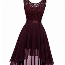 BeryLove Damen Abschlusskleid Spitzenkleid Elegant Vokuhila Cocktailkleid Ärmellos Abendkleid Brautjungfer Kleid Burgund BLP7035 Burgundy S