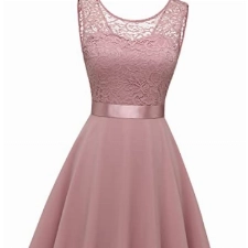 BeryLove Damen Spitzenkleid Brautjungfer Elegant Party Knielang Cocktailkleid Chiffon Ärmellos BLP7005B-BlushM