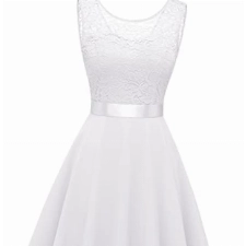 BeryLove Damen Spitzenkleid Brautjungfer Elegant Party Knielang Cocktailkleid Chiffon Ärmellos BLP7005B-WhiteM