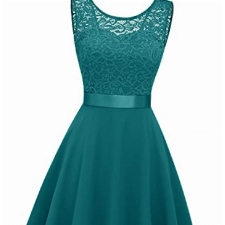 BeryLove Damen Spitzenkleid Brautjungfer Elegant Party Knielang Cocktailkleid Chiffon Ärmellos BLP7005 B-Peacock Green M