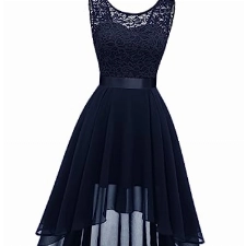 BeryLove Damen Spitzenkleid Elegant Abendkleid Vokuhila Cocktailkleid Brautjungfer Kleid Ärmellos Chiffon Kleider Marineblau BLP7035 Navy 2XL