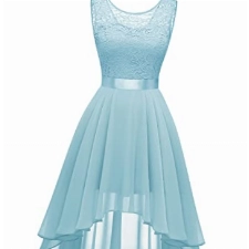 BeryLove Damen Spitzenkleid Vokuhila Kleid Abendkleider Elegant für Hochzeit Brautjungfernkleider Blau 7035 Light Blue M